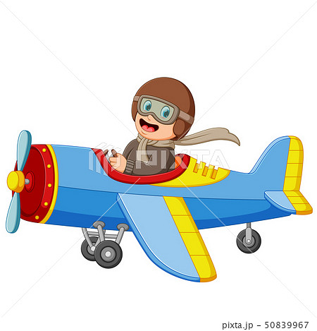 the boy is flying a plane with the happy face 50839967