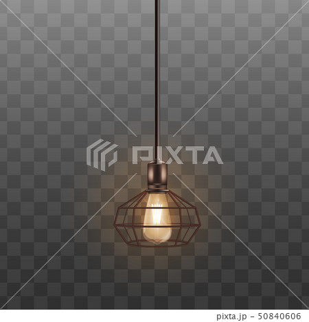 Black loft lamp with incandescent lightbulb, realistic interior design decoration 50840606