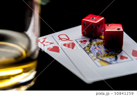 Playing Cards, Red Gaming Dices And Glasses of Whiskey 50841259