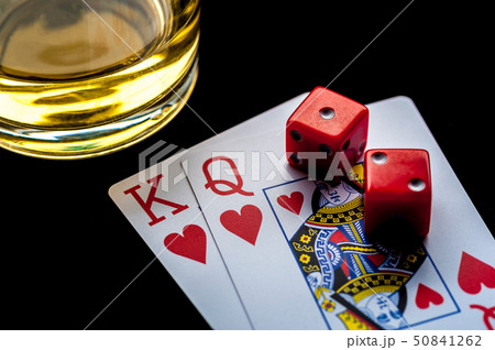 Playing Cards, Red Gaming Dices And Glasses of Whiskey Playing Cards, Red Gaming Dices And Glasses of Whiskey 50841262