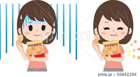 ポテトチップスを食べる女性 ダイエットのイラスト素材