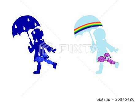 傘と女の子 シルエットのイラスト素材