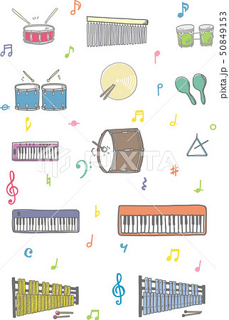 幼稚園 学校で使う合奏用の楽器カラーイラストのイラスト素材
