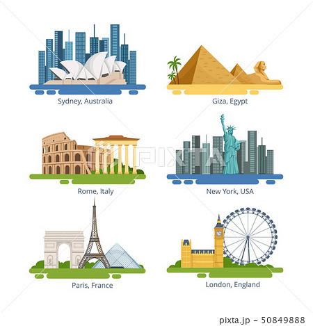Different city panoramas with famous landmarks. Vector illustrations set Different city panoramas with famous landmarks. Vector illustrations set 50849888
