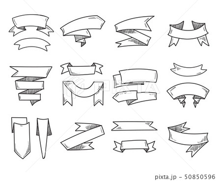 Vector blank doodle vintage ribbons, hand drawn retro banners 50850596