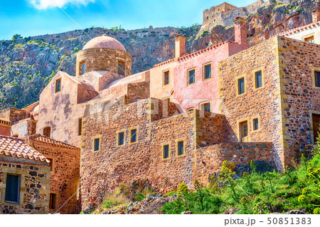 Monemvasia old houses view in Peloponnese, Greece 50851383