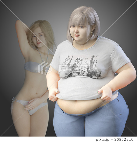 ぶくぶくに太った女性のイラスト素材