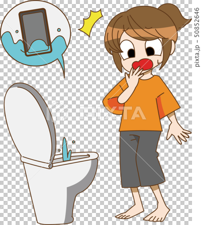 女性がスマホをトイレに落とすのイラスト素材