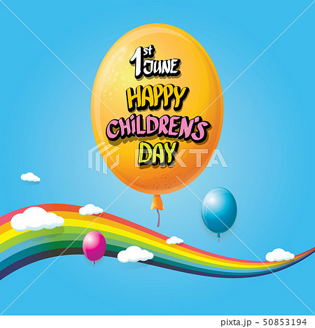 1 june international childrens day background. happy Children day greeting card with balloons, sky 50853194