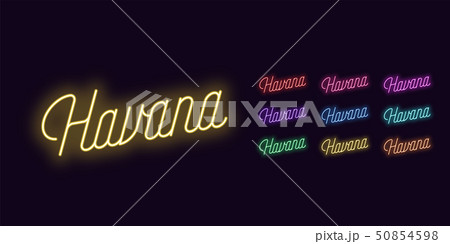 Neon lettering of Havana name. Neon glowing text 50854598