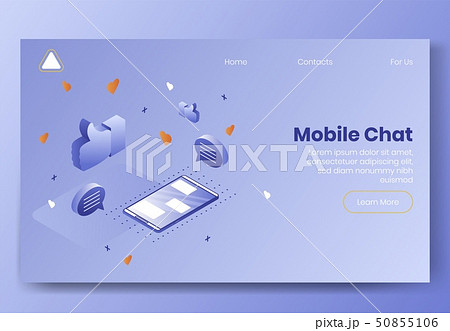 Digital isometric design concept scene-smart phone and social symbols for mobile chat,app,user 50855106