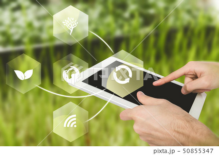 Virtual icons of agricultural mobile app and tablet computer 50855347
