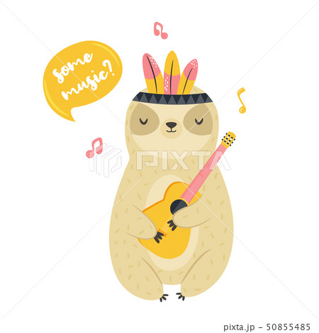 Cute funny sloth playing guitar. Character design 50855485