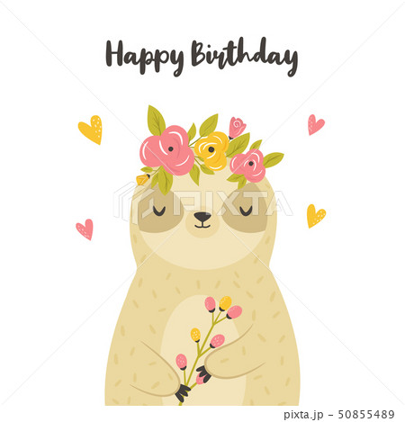 Birthday greeting card with cute sloth 50855489