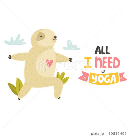 Funny sloth practicing yoga and lettering text 50855495