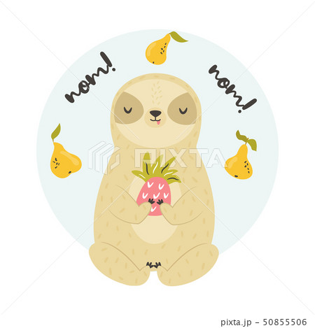 Cute funny sloth sitting with pineapple 50855506