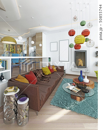 Luxury large living room in the style of kitsch. 50855744