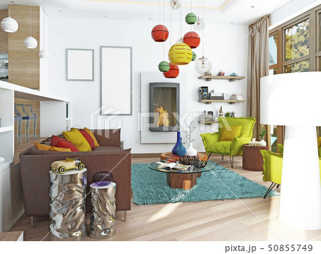 Luxury large living room in the style of kitsch. 50855749