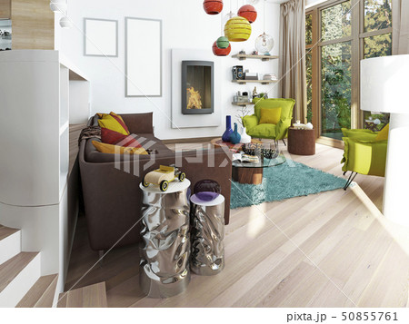 Luxury large living room in the style of kitsch. 50855761