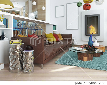 Luxury large living room in the style of kitsch. 50855765