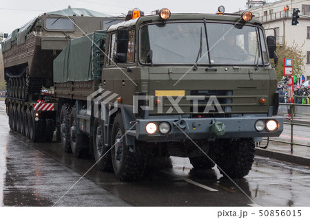 Soldiers of Czech Army are riding military truck 50856015