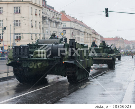 Soldiers are riding armoured recovery vehicle 50856023