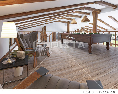 Billiard room in the attic with sitting area and 50856346