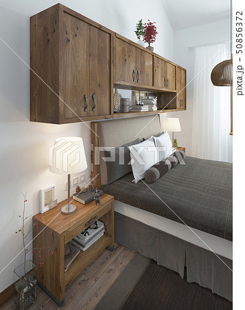 Head of the bed with pillows and bedside tables. 50856372