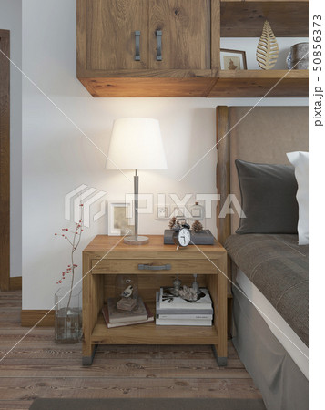 Wooden bedside table with a niche for the decor. 50856373