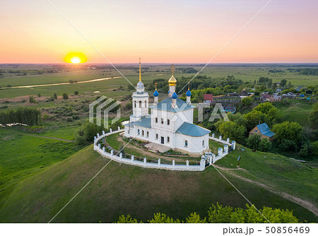 Aerial view of Church located on the mound 50856469