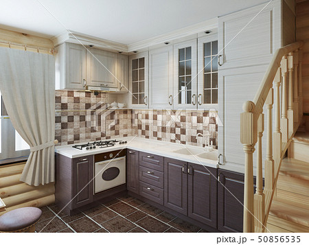 The kitchen in the log interior in a modern style The kitchen in the log interior in a modern style 50856535