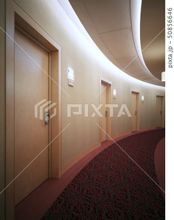 Bright contemporary hallway in round hotel complex 50856646