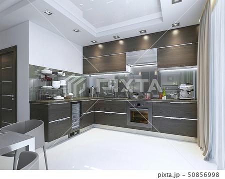 Kitchen Contemporary in brown with white walls and 50856998