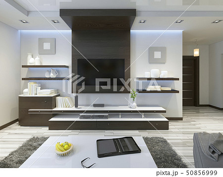 Audio system with TV and shelves in the living 50856999