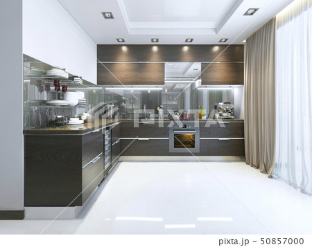 Kitchen-Contemporary in brown with white walls and 50857000