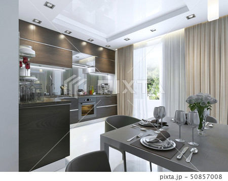 Kitchen Contemporary in brown with white walls and 50857008