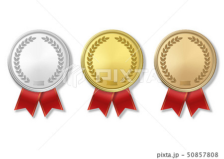 Vector 3d Realistic Gold, Silver and Bronze Award Medal Icon Set with Color Ribbons Closeup Isolated Vector 3d Realistic Gold, Silver and Bronze Award Medal Icon Set with Color Ribbons Closeup Isolated 50857808