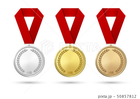 Vector 3d Realistic Gold, Silver and Bronze Award Medal Icon Set with Color Ribbons Closeup Isolated Vector 3d Realistic Gold, Silver and Bronze Award Medal Icon Set with Color Ribbons Closeup Isolated 50857812