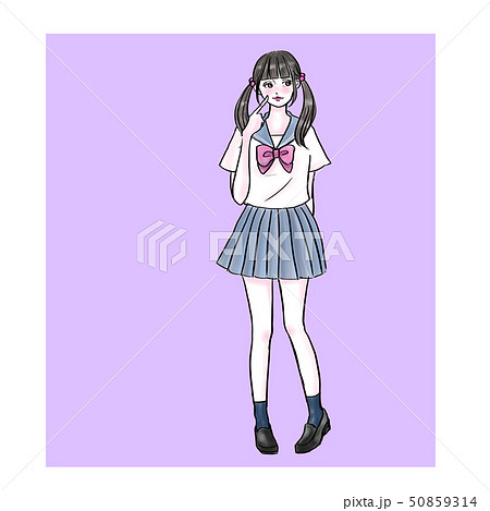 セーラー服を着たツインテールの女の子 パープルのイラスト素材