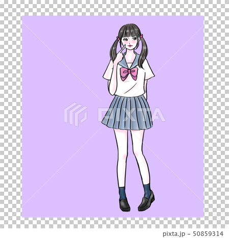 セーラー服を着たツインテールの女の子 パープルのイラスト素材