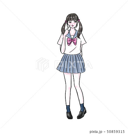 セーラー服を着たツインテールの女の子 背景透過のイラスト素材