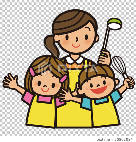 料理をする母と子供達 50862084
