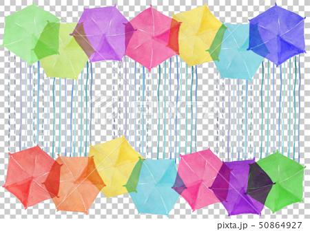 傘と雨のフレーム 水彩のイラスト素材