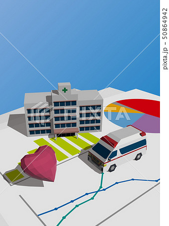 ベクター　イラスト　デザイン　レイアウト　ai　eps　救急車　病院　ハート　グラフ　ミニチュア 50864942