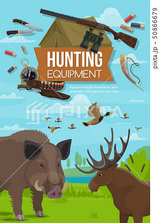 Hunting season animals, hunter ammo equipment 50866679