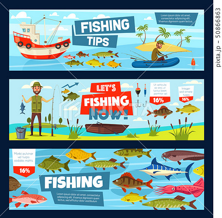 Fishing boat, fisher fish catch tackles equipment 50866863