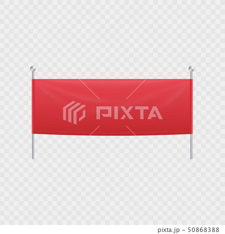 Blank red textile horizontal banner or billboard hanging on poles mockup vector. 50868388