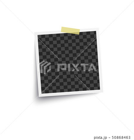 Album blank or empty photo square frame placed on wall with adhesive tape mockup. 50868463