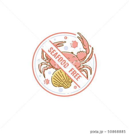 Seafood Free Icon And Label With Crab And Shell のイラスト素材