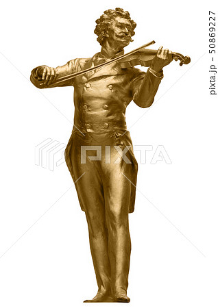 Johann Strauss Golden Statue on white 50869227